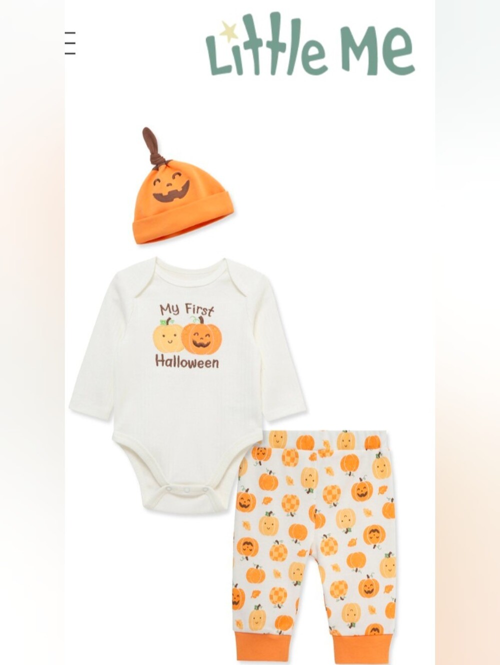 NWT...Orange/ Soft White Little Me Pumpkin 3-Piece Halloween Set Size 12M